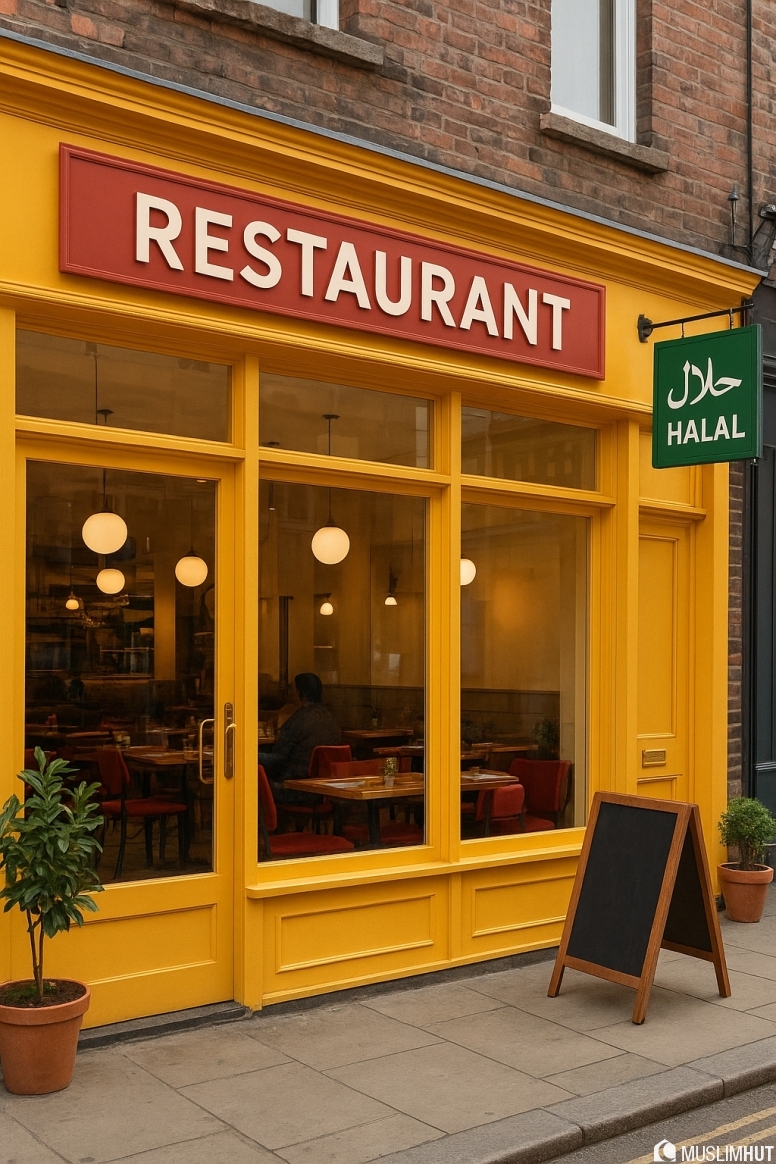 halal restaurant on city street