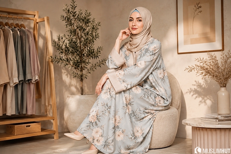 serene floral abaya editorial