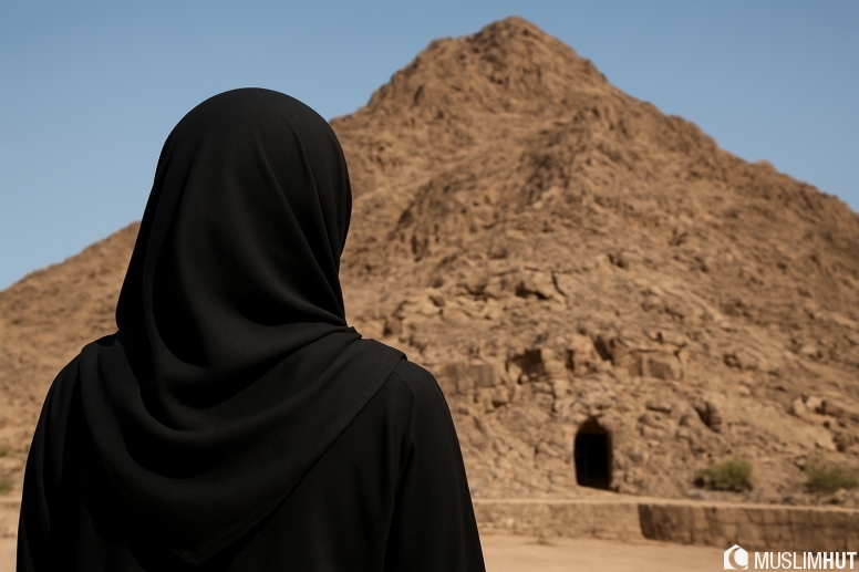 woman in hijab by stone mountain